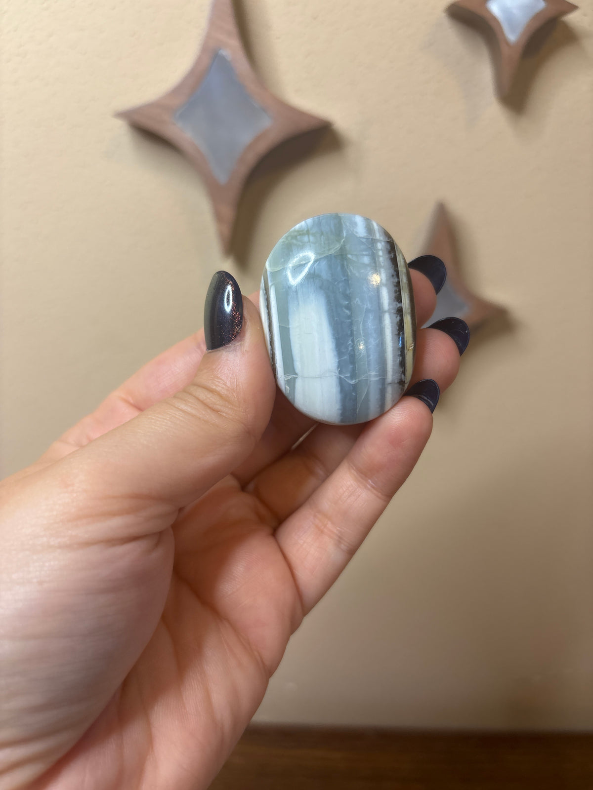 Blue opal/calcite palm stones