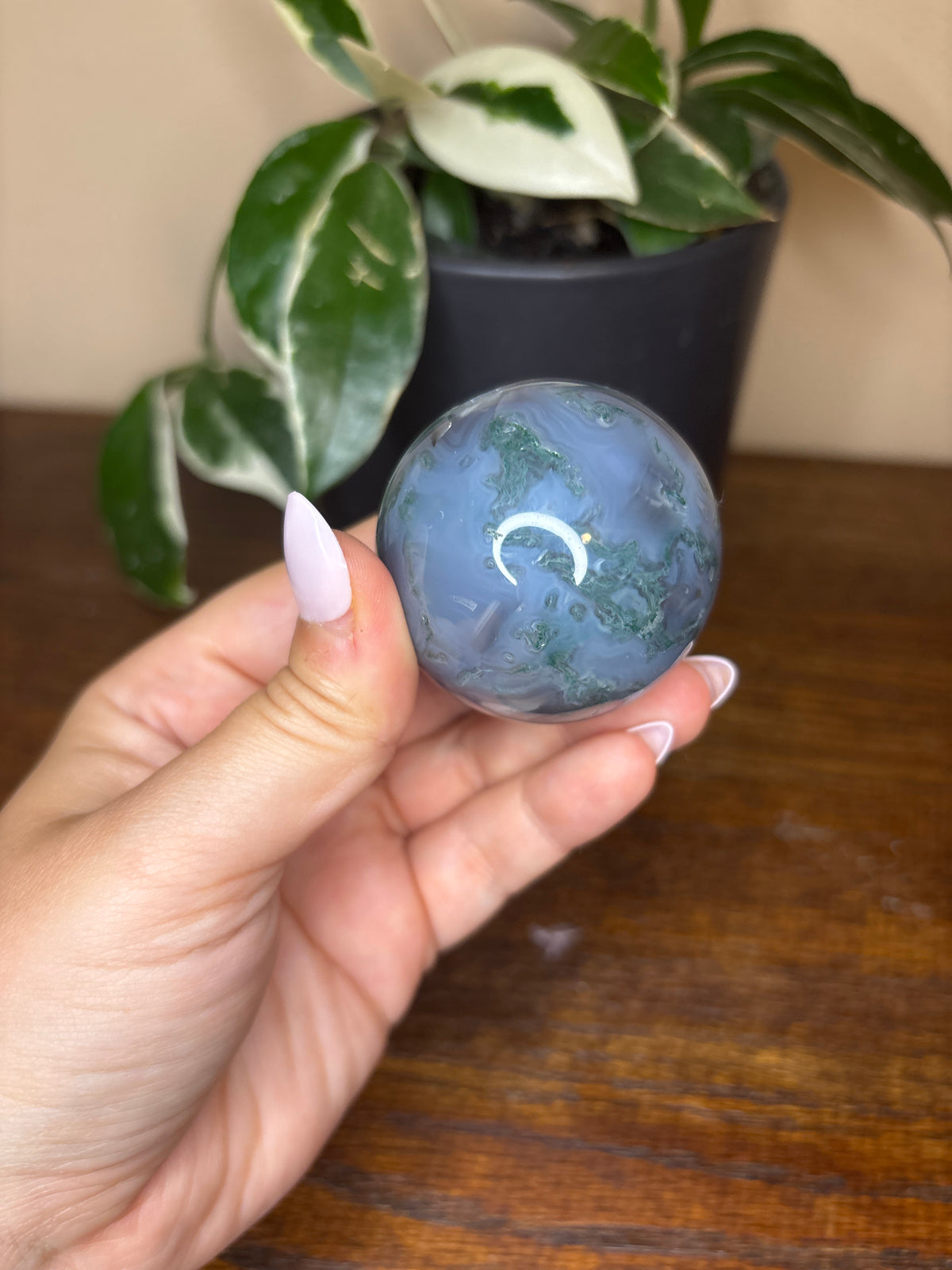 Moss agate sphere