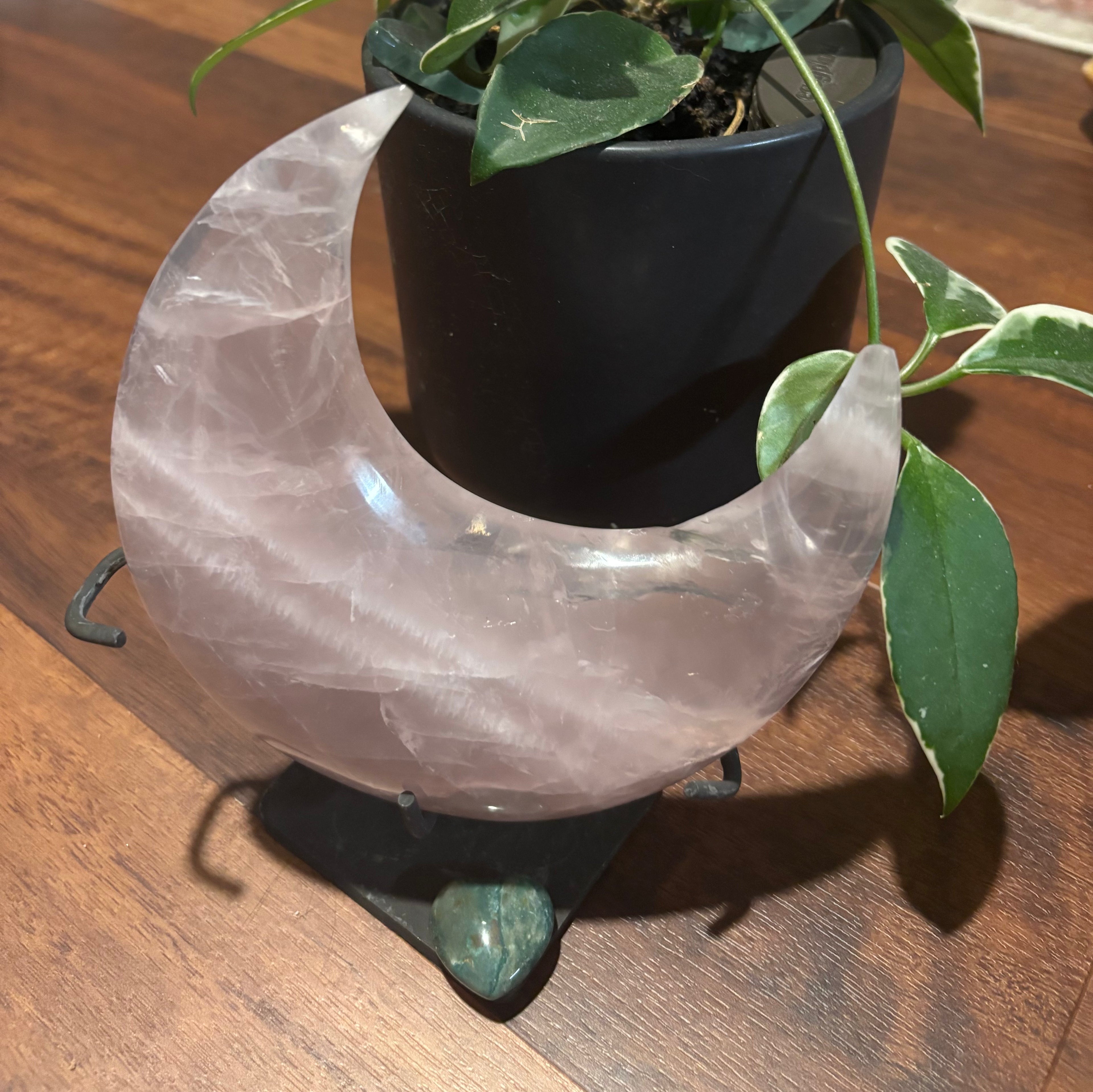 Rose quartz moons on stands