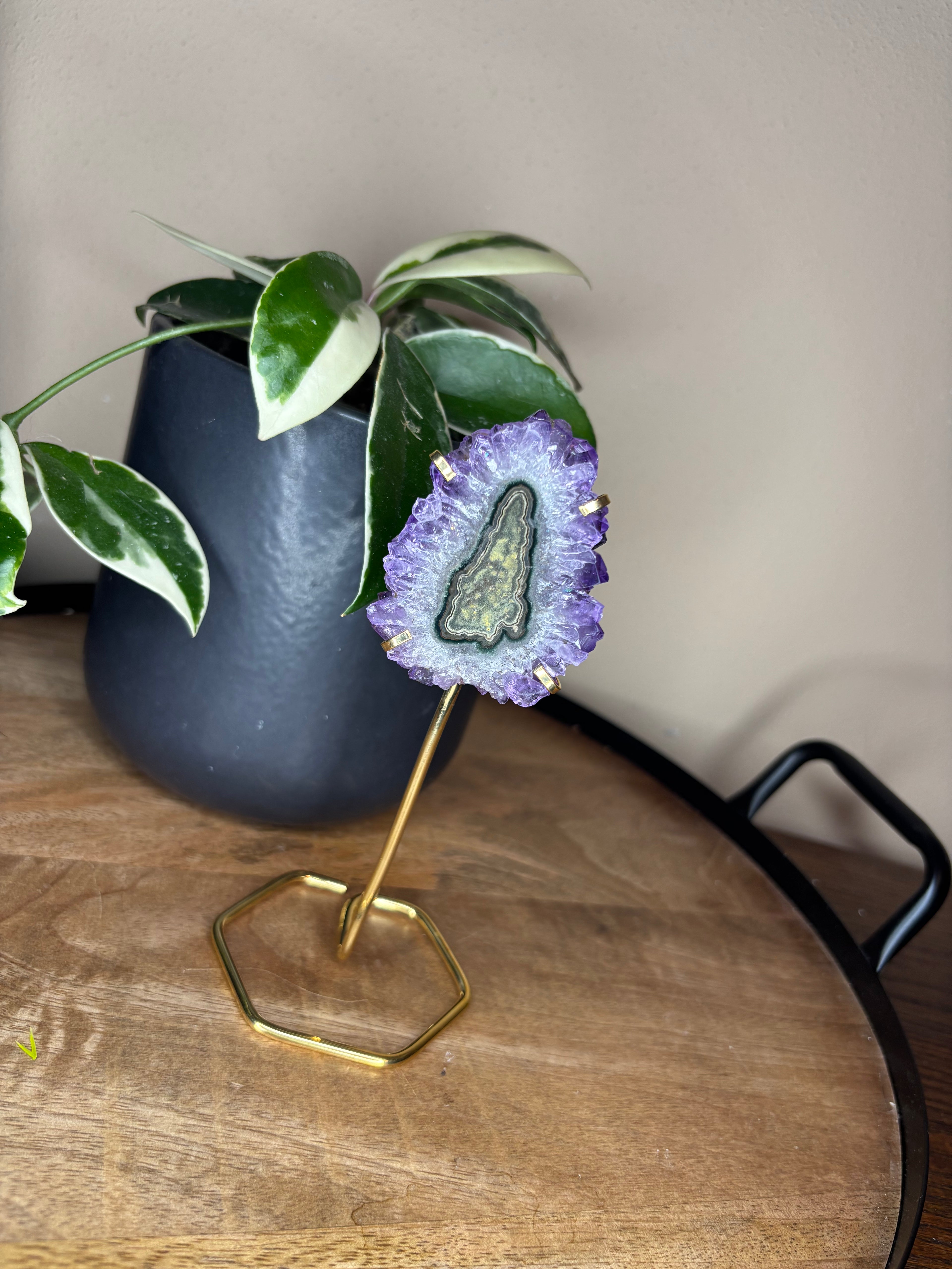 Amethyst stalactite on stand