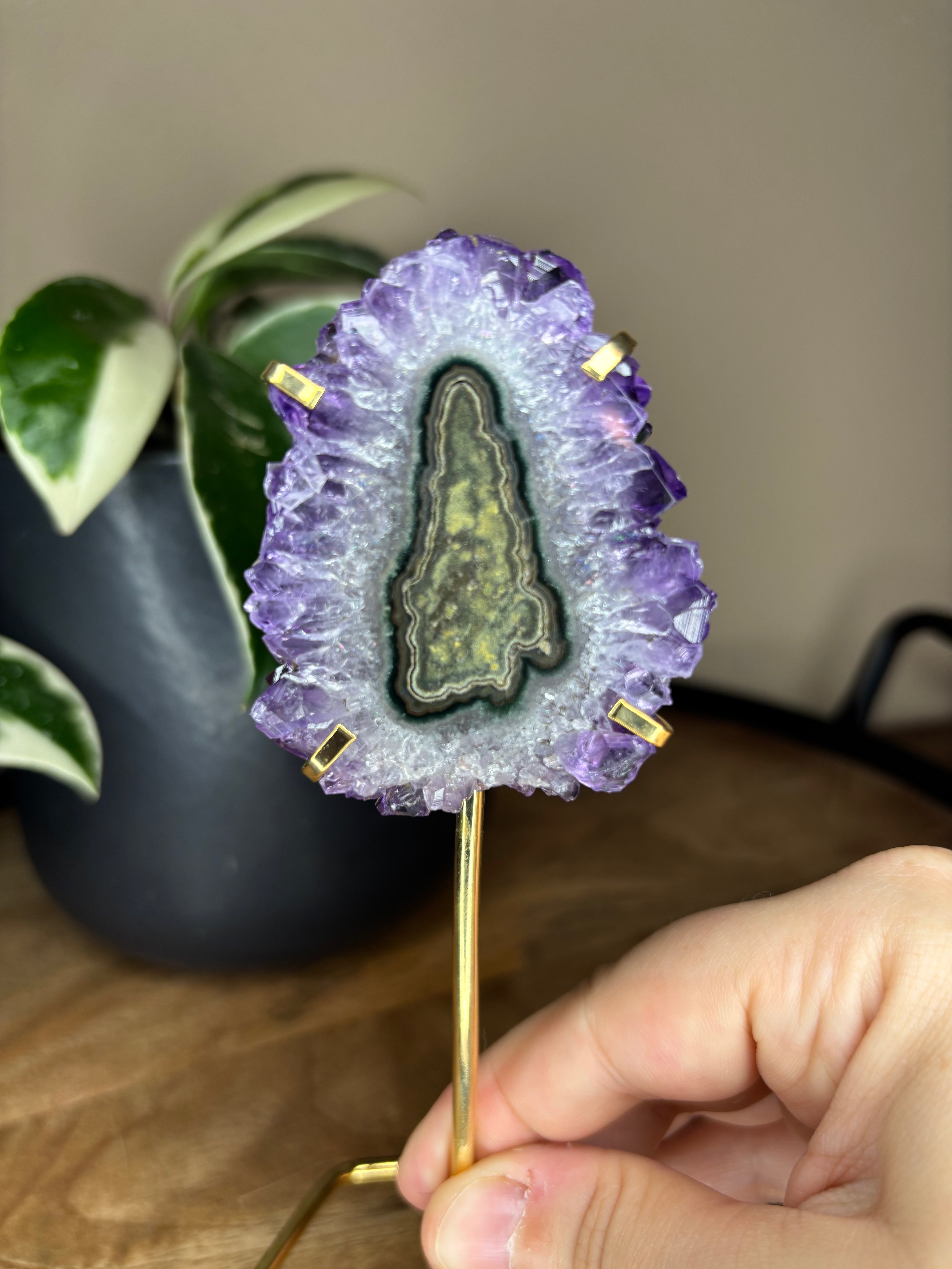 Amethyst stalactite on stand