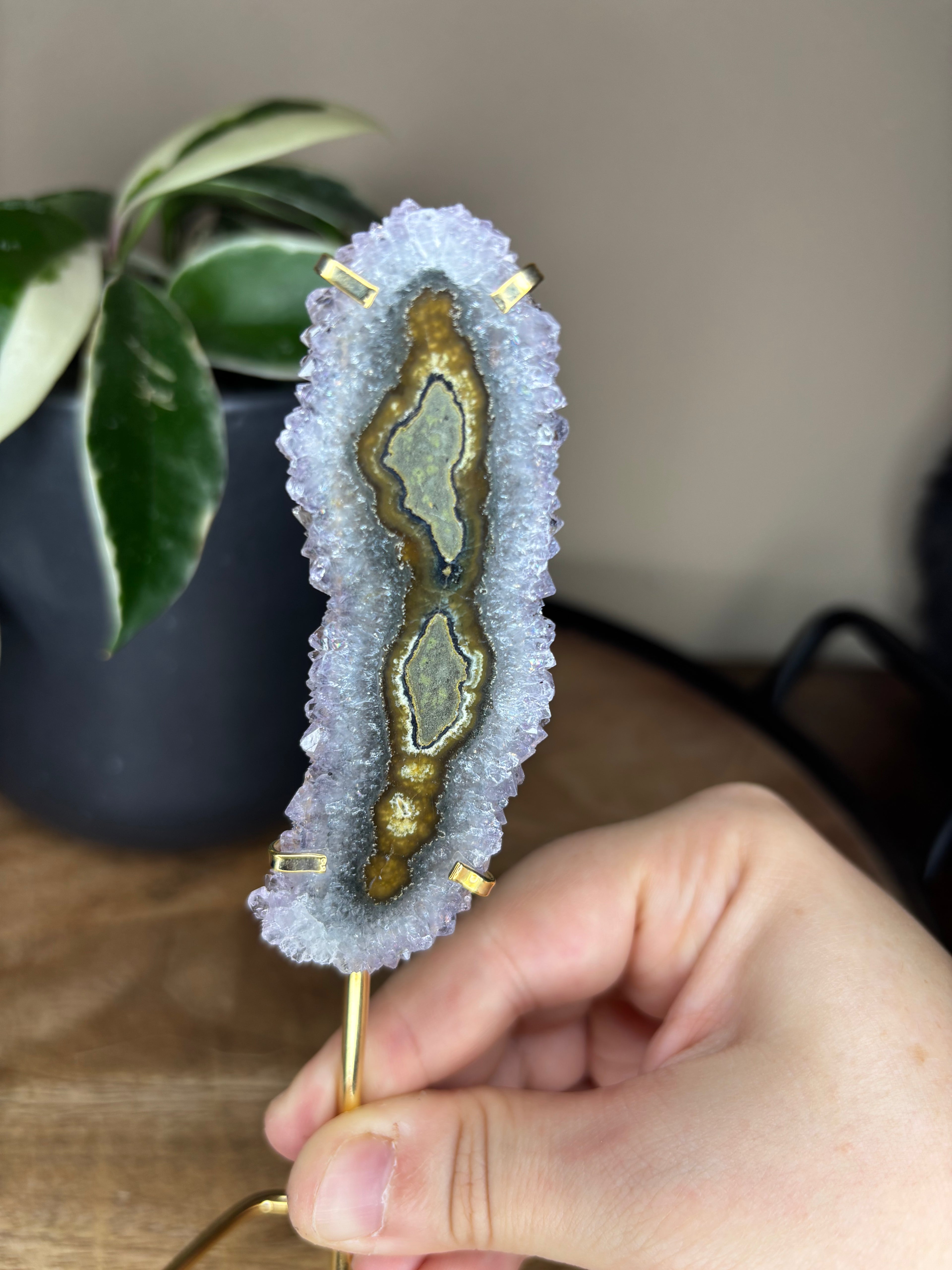 Amethyst stalactite on stand