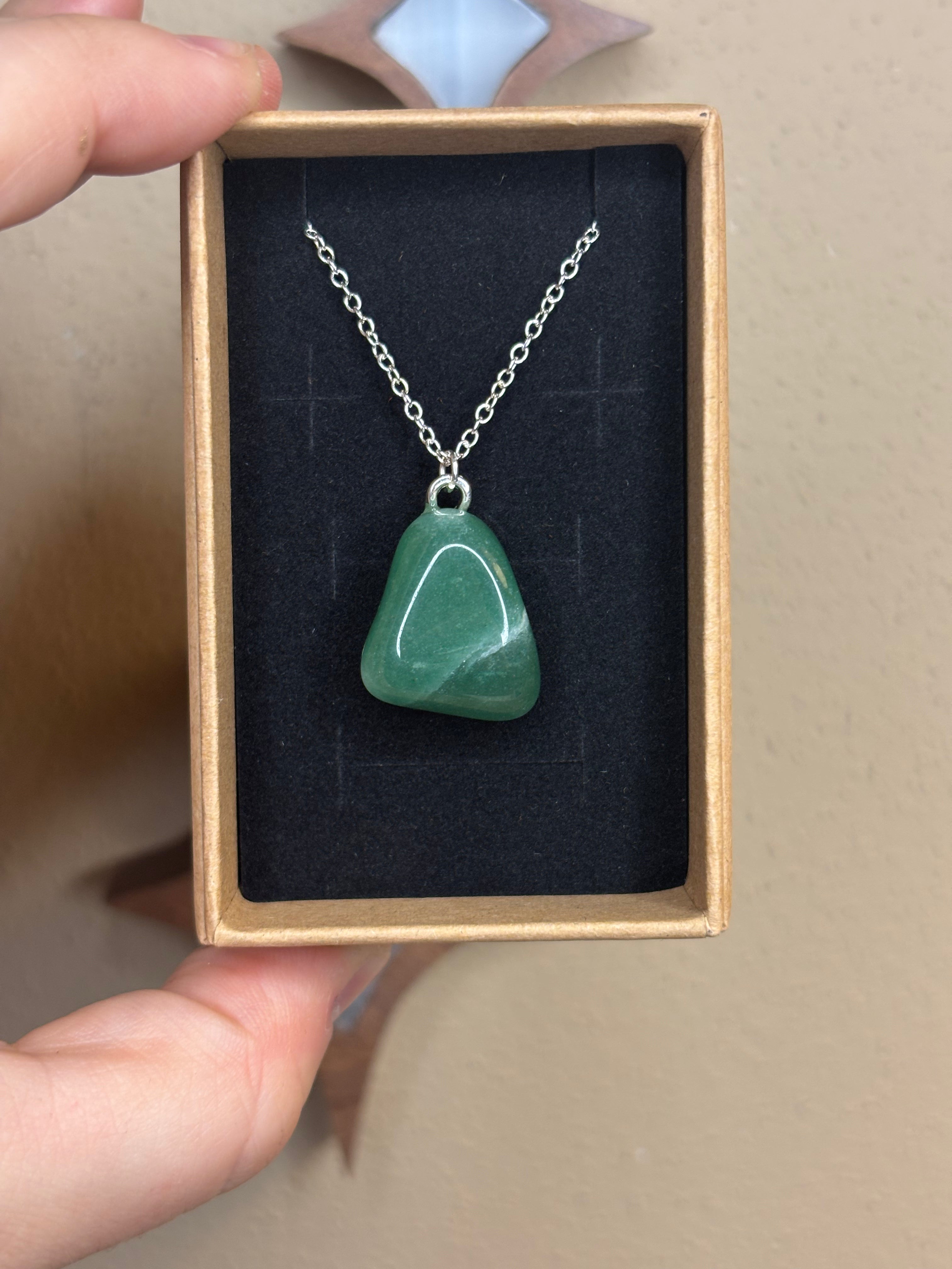 Necklace - green aventurine on silver plated chain