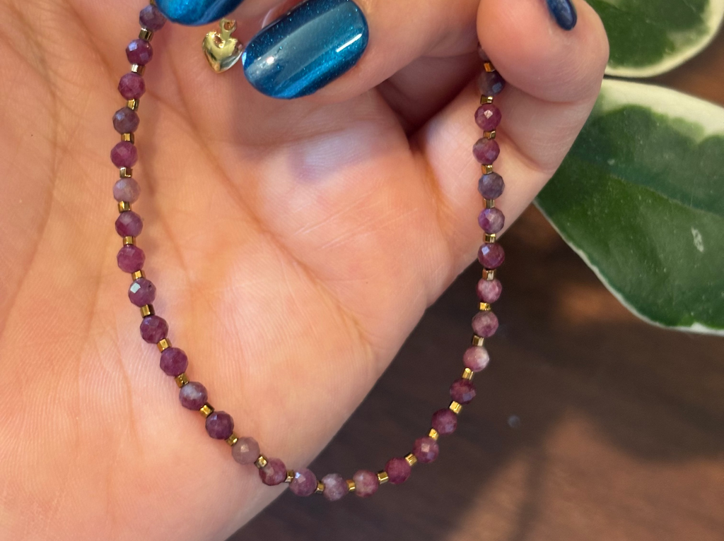 Pink tourmaline faceted ankle bracelet